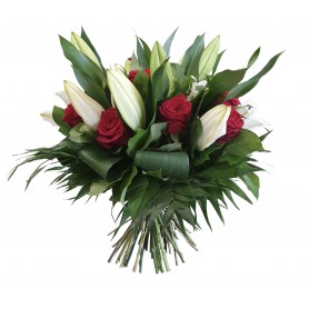 BOUQUET DE ROSES ET DE LYS DEUIL